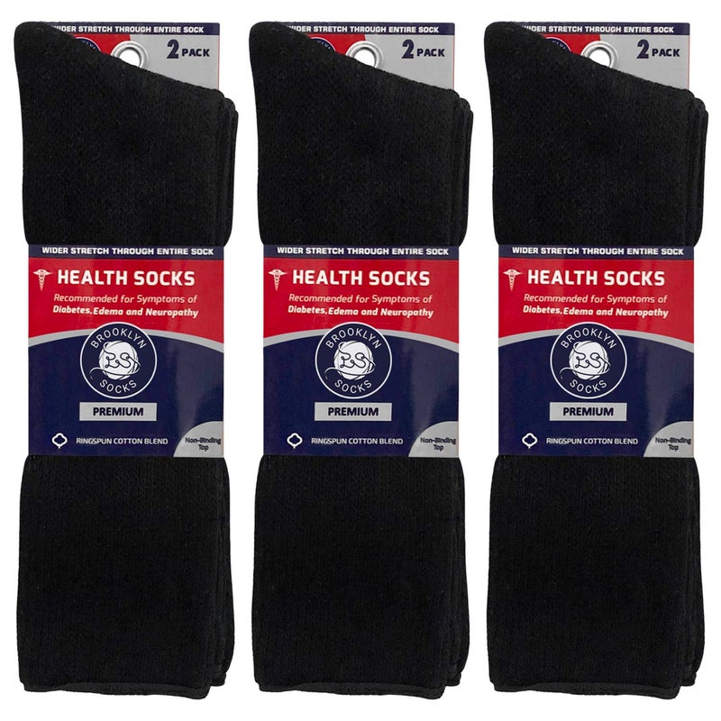 Brooklyn Socks Big and Tall Diabetic Neuropathy Cotton Socks, King Size Mens Athletic Crew and Quarter Socks (Size: 13-16) (Extra Wide - Black, 6) - Image 4